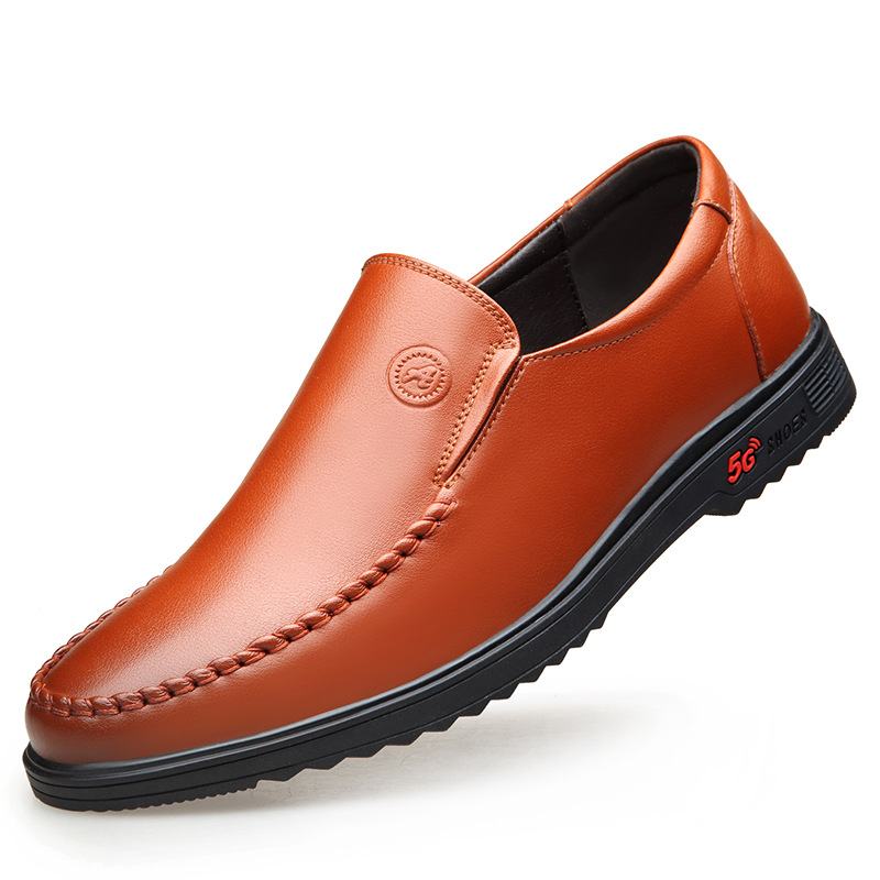 2023 Herfst Heren Lage Lederen Casual Leren Schoenen Bruine Slip-on Wenzhou