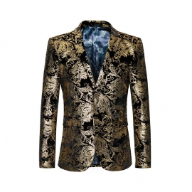 Casual Herenkostuum Uit Één Stuk Met Twee Knopen Modekostuum Verguld Patroon Bronzing Suit